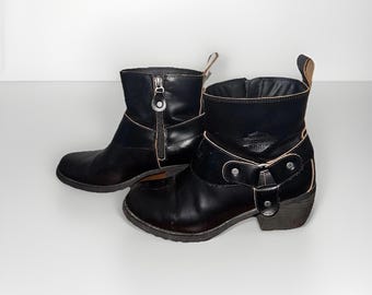 Botas Harley-Davidson Lalanne para mujer, talla 8 1/2, de cuero negro, con cremallera, usadas, en buen estado