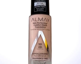 Almay Skin Perfecting Comfort Matte Foundation 100 Ivory (1 oz) Oil-Free Hypoallergenic