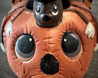 Calabaza y araña de cerámica de Halloween, decoración para estante de 7,6 cm - Creaciones mágicas de los 90 - con caja original
