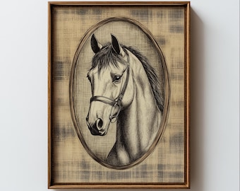 Vintage Horse Sketch Print, Equestrian Farmhouse Wall Art (Digital Download)