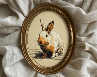 Vintage rustiek konijn schetsafdruk: vintage dierenkunstdecor (digitale download)