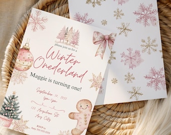 Winter Onederland First Birthday Invitation | Editable Canva Template | Digital Mobile & Printable Snow Birthday Invite wofbp25