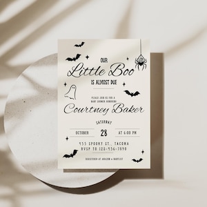 Halloween Baby Shower Invitation: Spooky Boo is Due, Editable Canva Template (Digital Download)