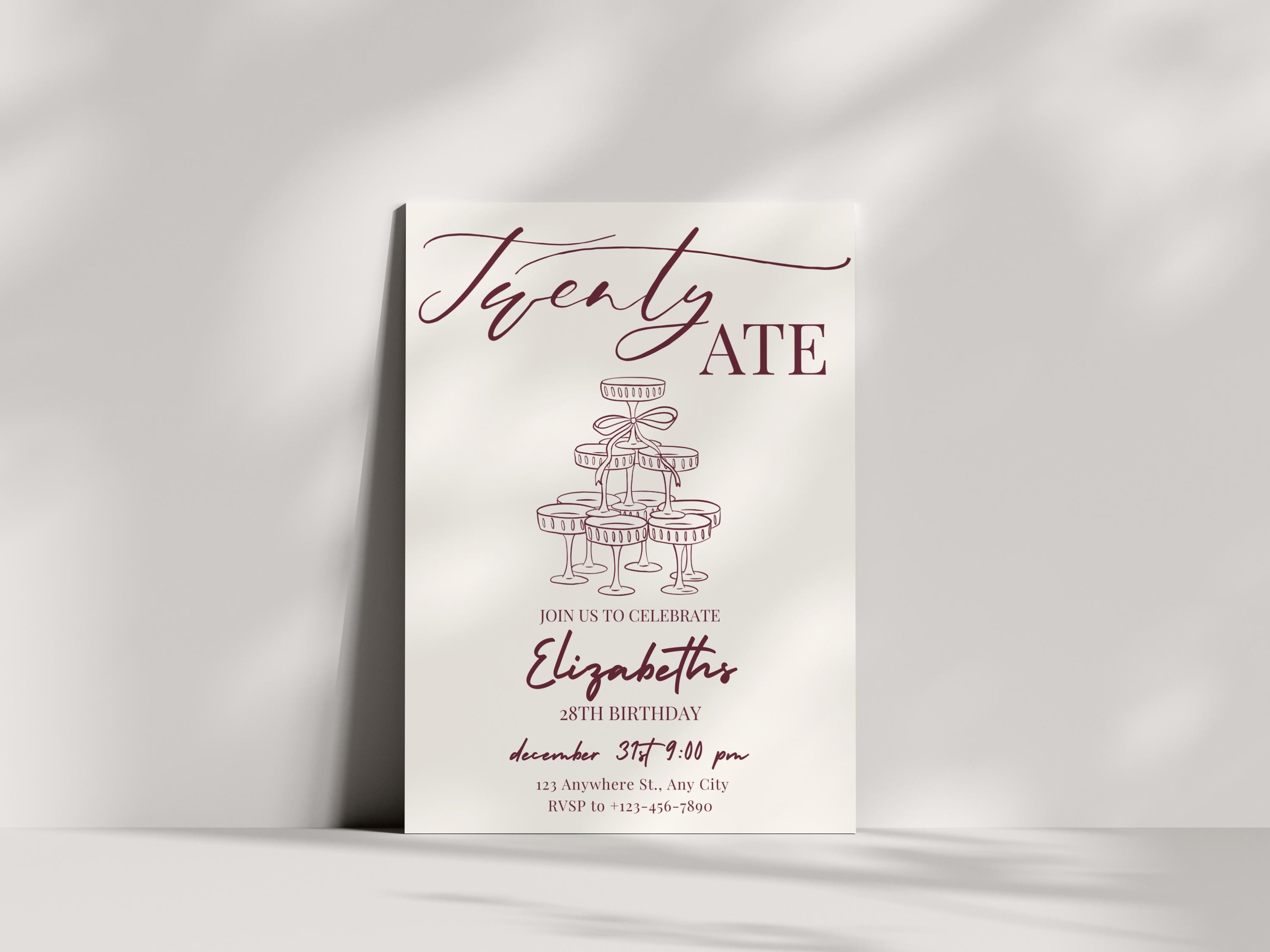 Twentyate Sign Twenty Ate 28th Birthday Invitation Template | Editable 28th Birthday ...