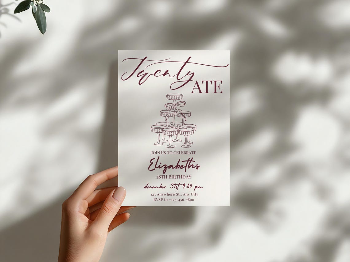 Twentyate Sign Twenty Ate 28th Birthday Invitation Template | Editable 28th Birthday ...