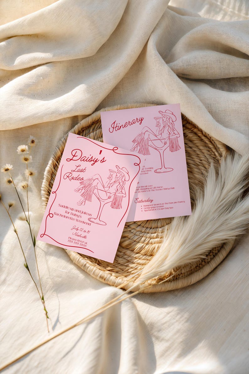 Last Rites Invitation Pink Last Rodeo Bachelorette Invitation & Itinerary Template | Editable ...