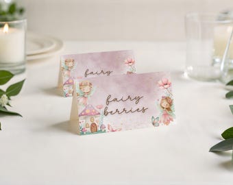 Fairy First Birthday Food Labels: Pink Party Theme, Editable Canva Template (3.5x2") FF25