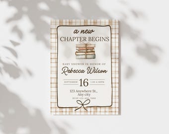 A New Chapter Begins Baby Shower Invitation | Book Themed Baby Shower Template | Editable Canva Printable 5x7