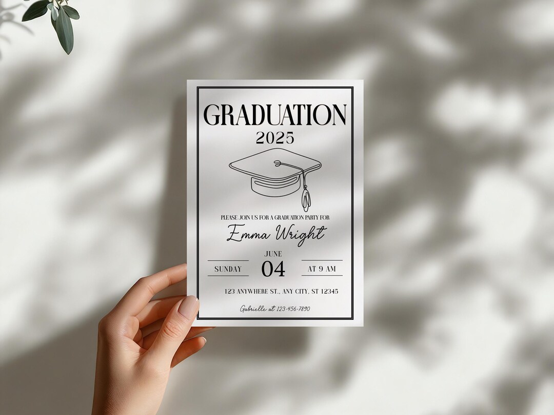 Minimalist Graduation Party Invitation Template | Modern 5x7 Editable ...