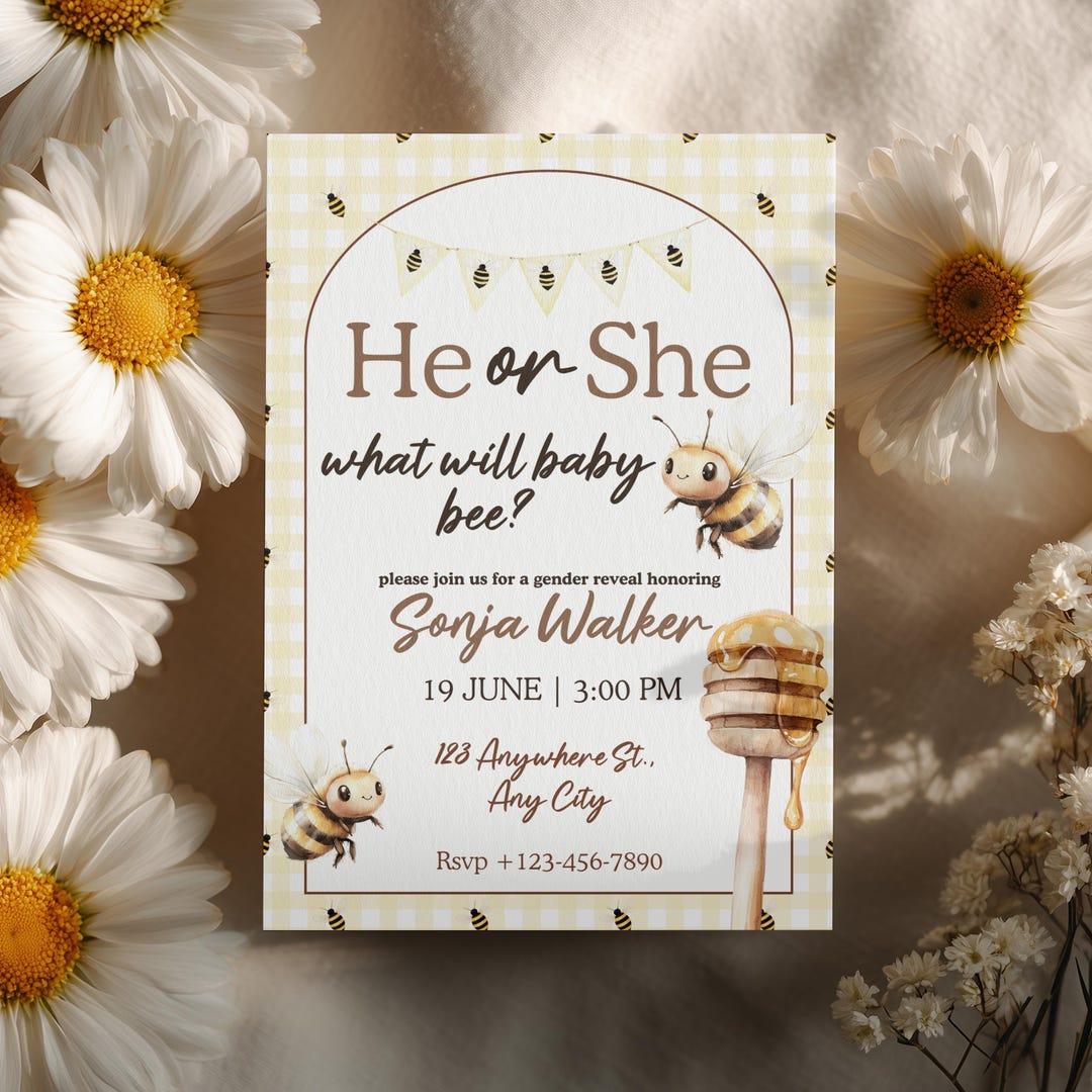 What Will Baby Bee Gender Reveal Invitation Template | Bee Theme Gender ...