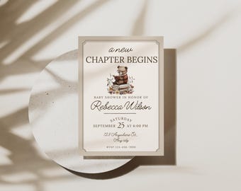 A New Chapter Begins Baby Shower Invitation | Book Themed Baby Shower Template | Editable Canva Printable 5x7