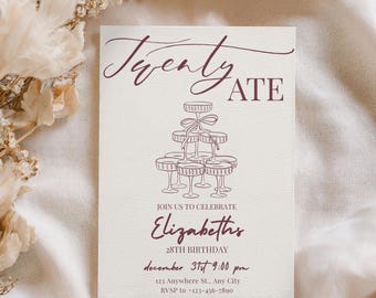 Twenty Ate 28th Birthday Invitation Template | Editable 28th Birthday Invite | Canva Digital Download