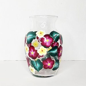 Hand Painted Dark Pink Juneberry and White Floral Vase