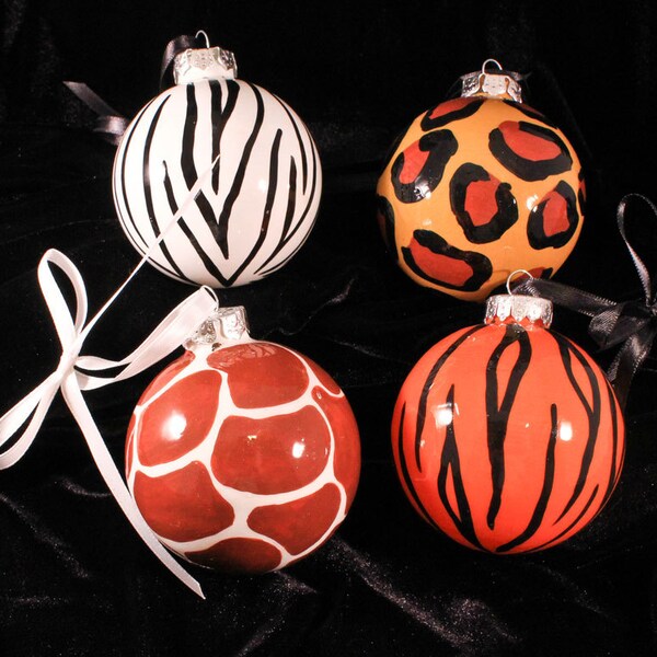 Handbemalter Ornament 4er Set, Animal Print, Weihnachtsschmuck, Weihnachtsdekoration