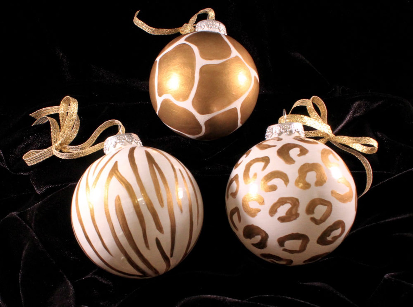 gold-and-white-animal-print-christmas-ornaments-hand-painted-etsy