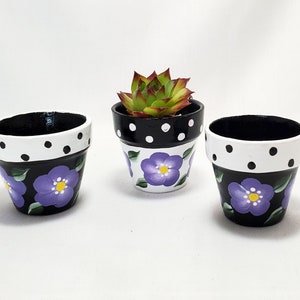 Hand Painted Flower Pots, 2 inches, Lavender and Polka Dot