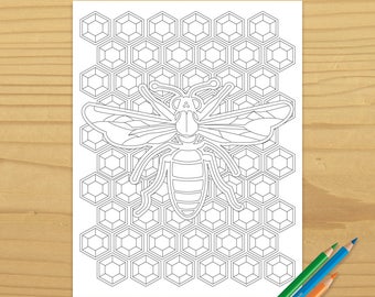 Printable BEE COLORING PAGE, Digital Download, EvisionArts