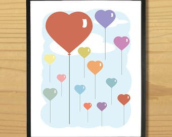 Printable Balloon HEART WALL ART, Digital Download, EvisionArts