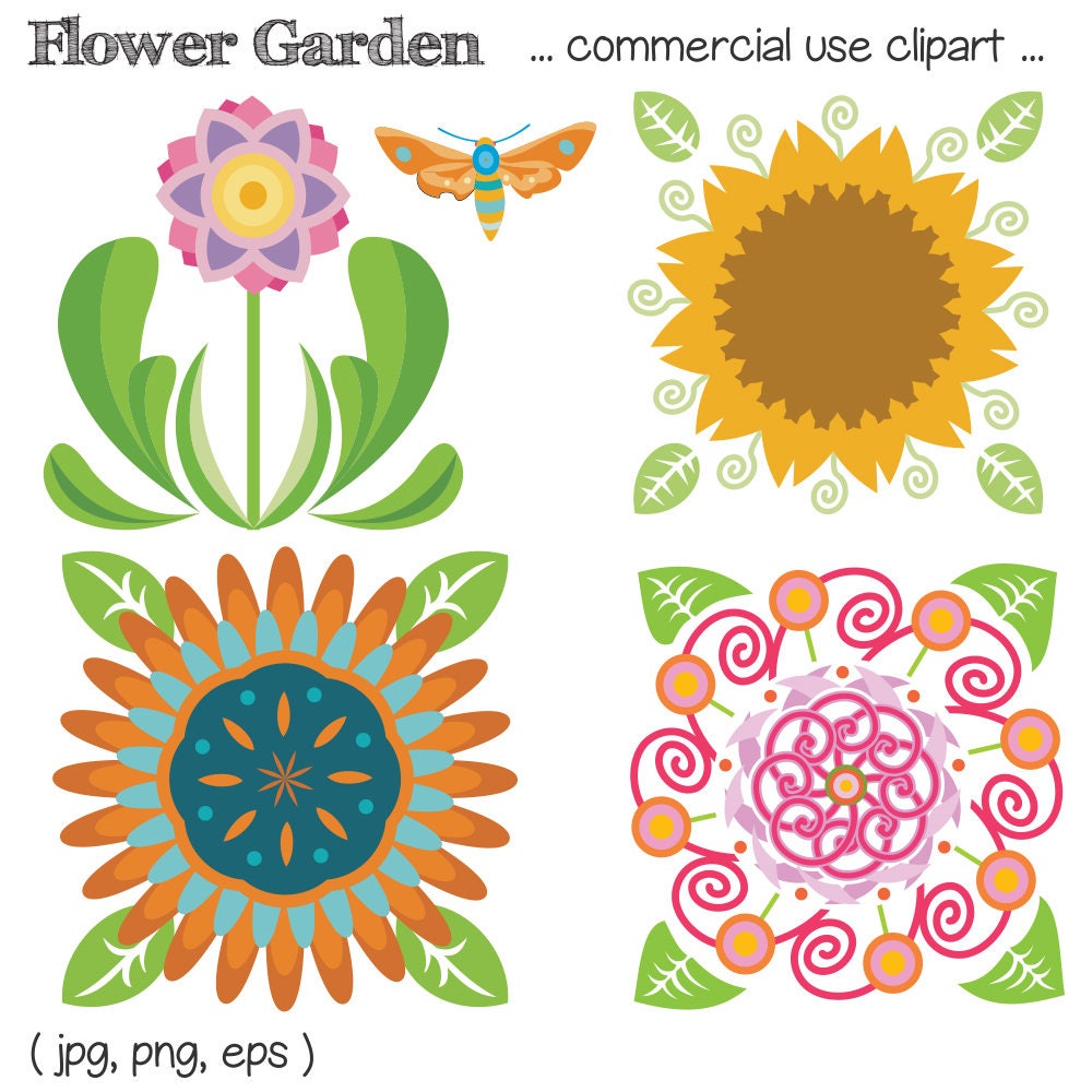 EvisionArts Summer Printable FLOWER CLIP ART Spring Garden Digital Download