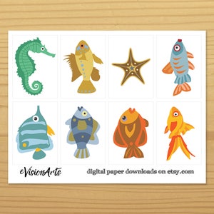 Printable FISH GIFT TAGS, Digital Download, EvisionArts