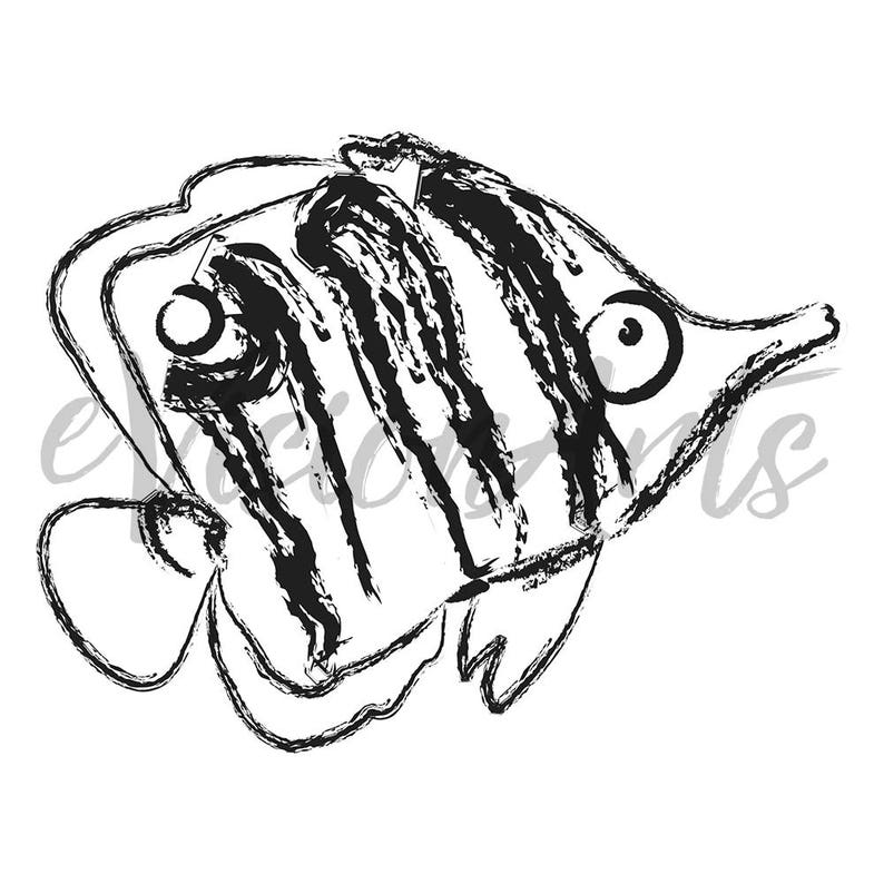 Printable FISH CLIP ART starfish, seahorse, black and white, fish, Digital Download, EvisionArts image 2