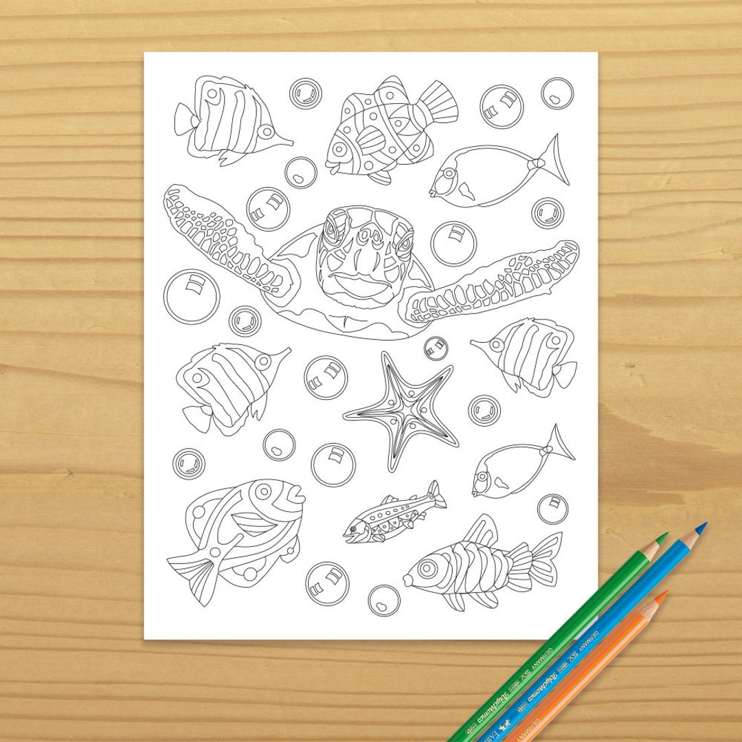 Printable SEA TURTLE COLORING Page, Digital Download, Evisionarts - Etsy