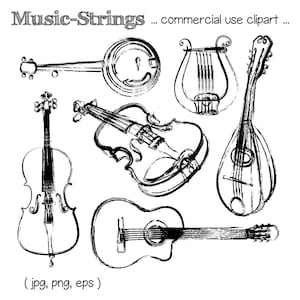 Druckbare MUSIK CLIP Kunst - schwarz und weiß, Cello, Banjo, Lyre, Laute, Violine, Gitarre, digitaler Download, EvisionArts