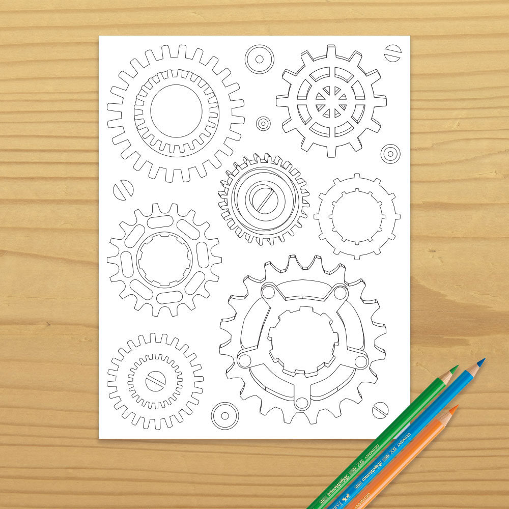 Printable GEARS COLORING PAGE Steampunk Digital Download | Etsy