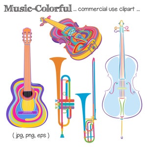 Printable MUSIC CLIP ART - guitar, violin, cello, trombone, trumpet, Digital Download, EvisionArts