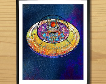 Printable SPACESHIP WALL ART - Flying Saucer, Digital Download, EvisionArts
