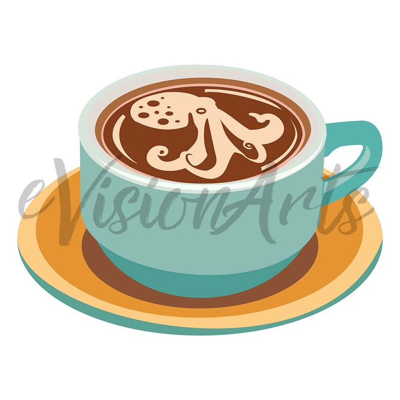 Printable COFFEE CLIP ART Latte, Digital Download, EvisionArts image 4