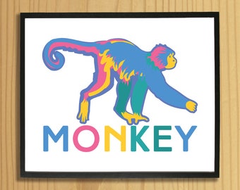 Printable MONKEY WALL ART, Digital Download, EvisionArts