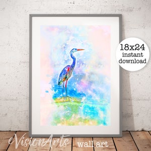 Printable HERON WALL ART, Digital Download, EvisionArts