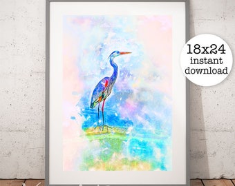 Printable HERON WALL ART, Digital Download, EvisionArts