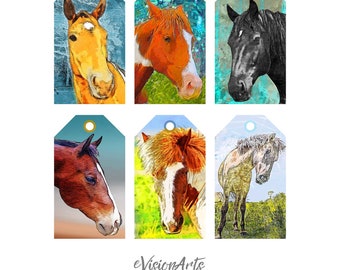 Printable HORSE GIFT TAGS - Watercolor, Digital Download, EvisionArts