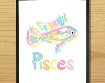 Printable PISCES WALL ART - Astrology, Zodiac, Fish, Digital Download, EvisionArts