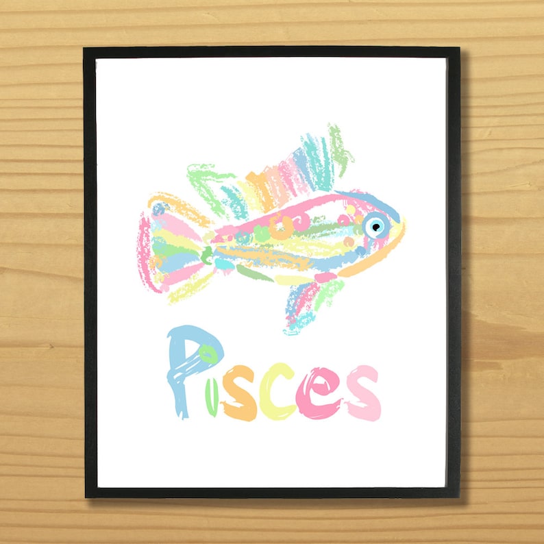 Printable PISCES WALL ART Astrology, Zodiac, Fish, Digital Download, EvisionArts image 1