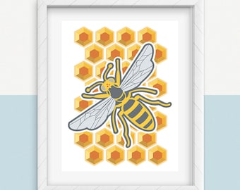 Printable BEE WALL ART, Digital Download, EvisionArts