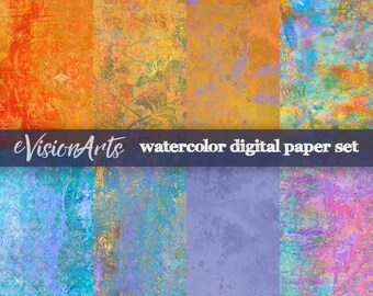 Printable WATERCOLOR SCRAPBOOK PAPER, Digital Download, EvisionArts