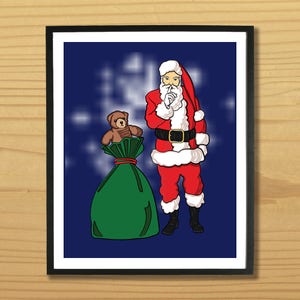 Printable SANTA WALL ART - Christmas, Toys, Teddy Bear, Holiday, Digital Download, EvisionArts