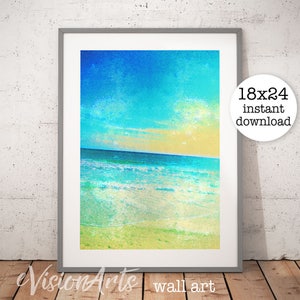 Printable OCEAN WALL ART Serene Beach Scene, Digital Download, EvisionArts image 1
