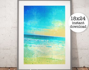Printable OCEAN WALL ART - Serene Beach Scene, Digital Download, EvisionArts