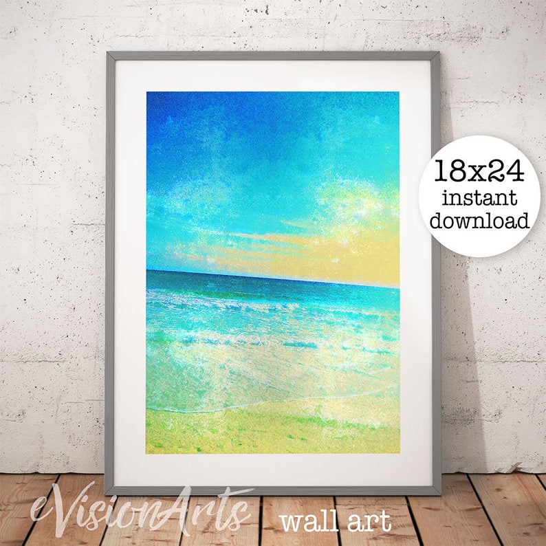 Printable OCEAN WALL ART Serene Beach Scene, Digital Download, EvisionArts image 1