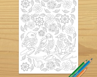 Printable BIRD COLORING PAGE, Digital Download, EvisionArts