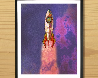Printable ROCKET WALL ART - Outer Space, Digital Download, EvisionArts