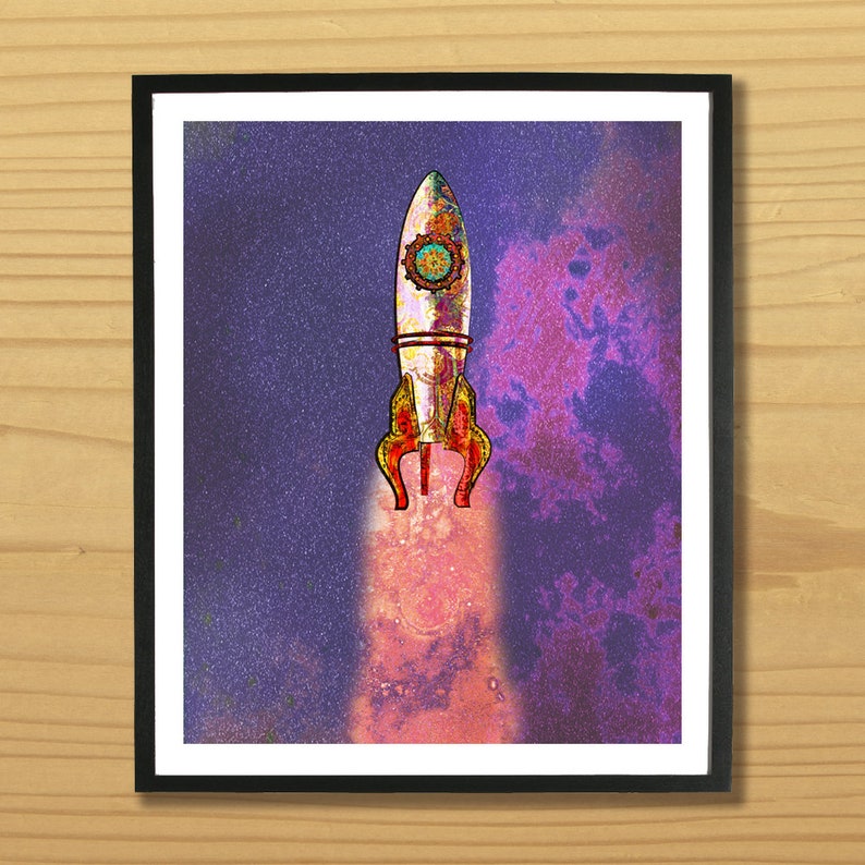 Printable ROCKET WALL ART Outer Space, Digital Download, EvisionArts image 1