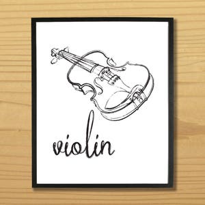 Printable VIOLIN WALL ART - Black and White, Digital Download, EvisionArts