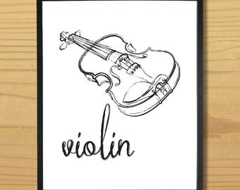 Printable VIOLIN WALL ART - Black and White, Digital Download, EvisionArts