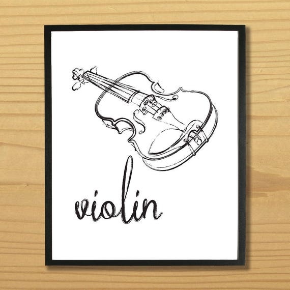 Printable VIOLIN WALL ART - Black and White, Digital Download, EvisionArts