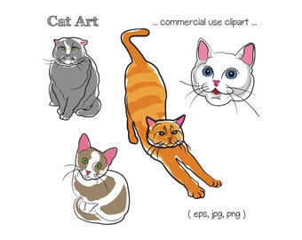 Printable CAT CLIP Art, Digital Clipart, Kitty Art, EvisionArts